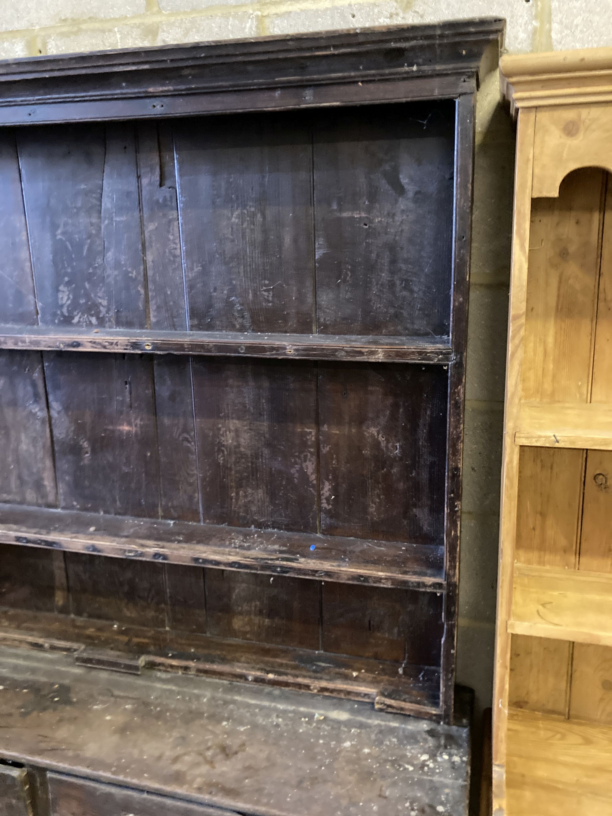 A Welsh oak dresser, width 148cm, depth 39cm, height 196cm